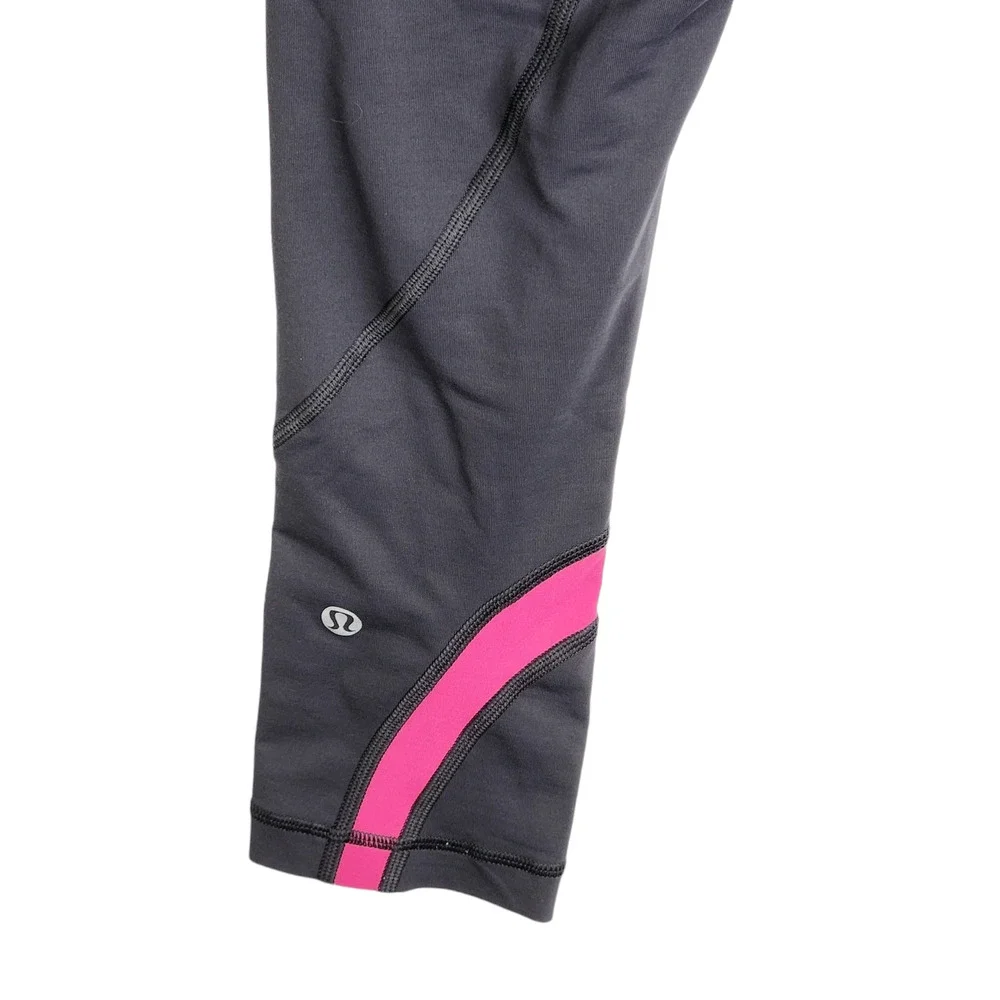 Lululemon Run Inspire Crop‎ II Legging Women's Size 4 Grey Heathered Grey Pink